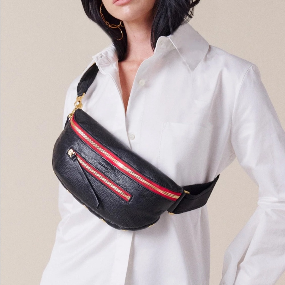 Hammitt Leather Crossbody Belt Bag with Red Zip Accents